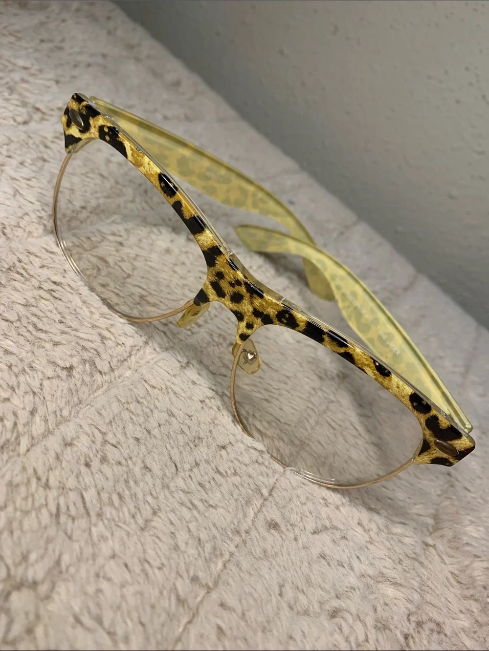 Leopard Print Half-Rim Women's Glasses - Yellow